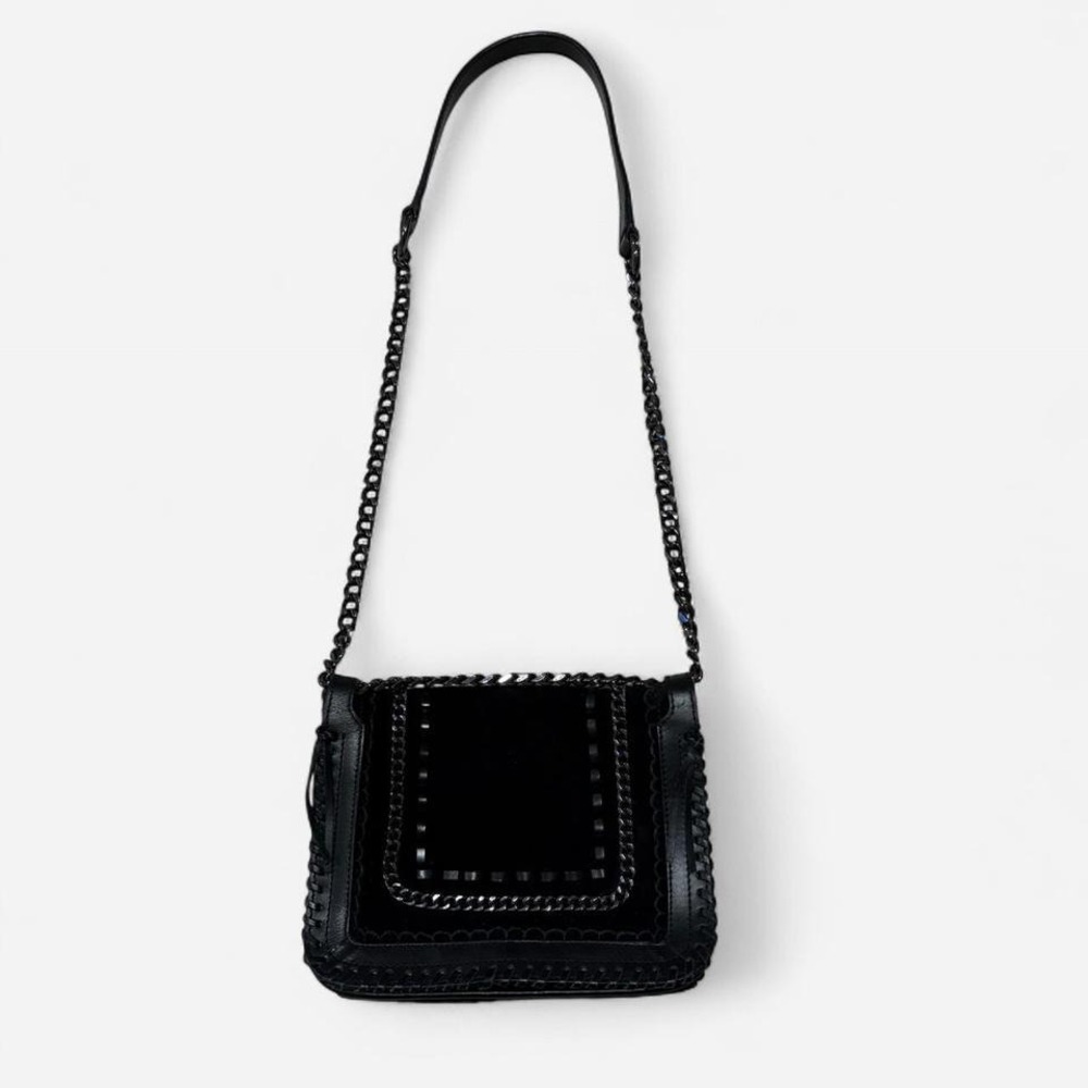 ZARA WOMAN Black Suede Leather Chain Strap Shoulder Bag Crossbody - Picture 2 of 6